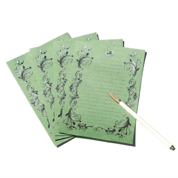 2 Sets Retro Silver Gold Stamp Beautiful Pattern Confession Love Letter Paper(Silver Stamp-Green)