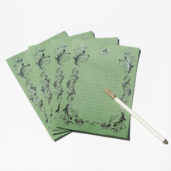 2 Sets Retro Silver Gold Stamp Beautiful Pattern Confession Love Letter Paper(Silver Stamp-Green)