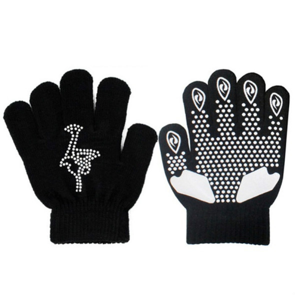 Non-slip Upgrade Version Children Skating Gloves Full Finger Rhinestone Anti-slip Gloves(Ice Man Black)