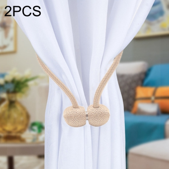 2 PCS Fashion Woven Punch-Free Beef Tendon Magnetic Buckle Curtain Strap(Beige)