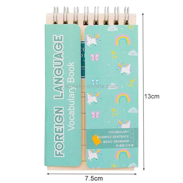 Girly Heart Horse Word Book Cartoon English Study Manual Portable Covered Notebook Notepad(Green)