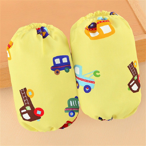 Children Cartoon Printed Waterproof and Antifouling Double Cuffs Sleeves(Yellow Car)