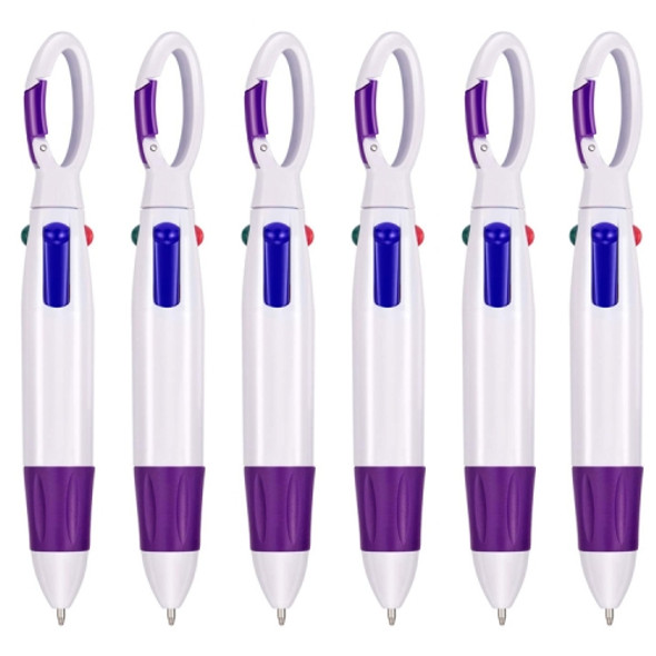 6 PCS Cute Carabiner Ballpoint Pen Multicolor 4 In 1 Colorful Pen School Stationery with Keychain(Purple)