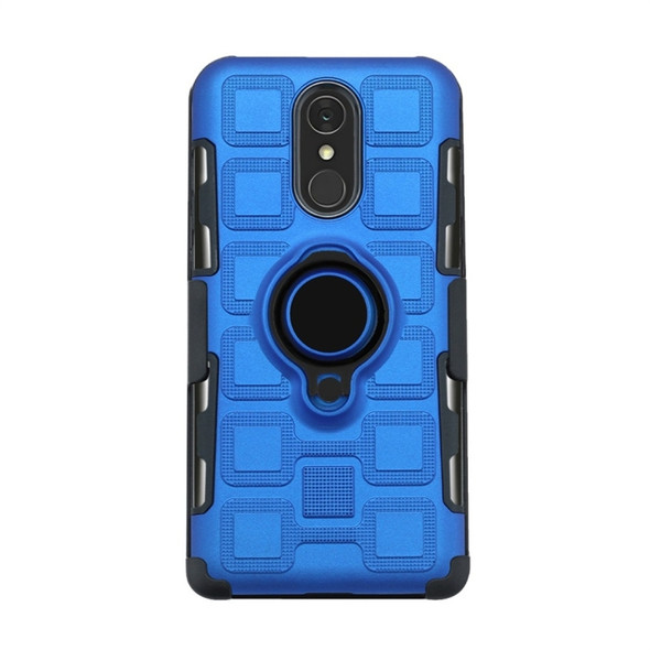 For LG Q7 3 In 1 Cube PC + TPU Protective Case with 360 Degrees Rotate Black Ring Holder(Blue)