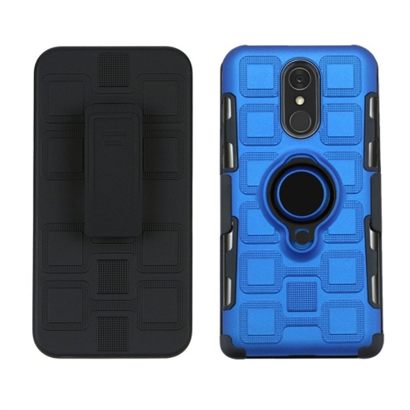 For LG Q7 3 In 1 Cube PC + TPU Protective Case with 360 Degrees Rotate Black Ring Holder(Blue)