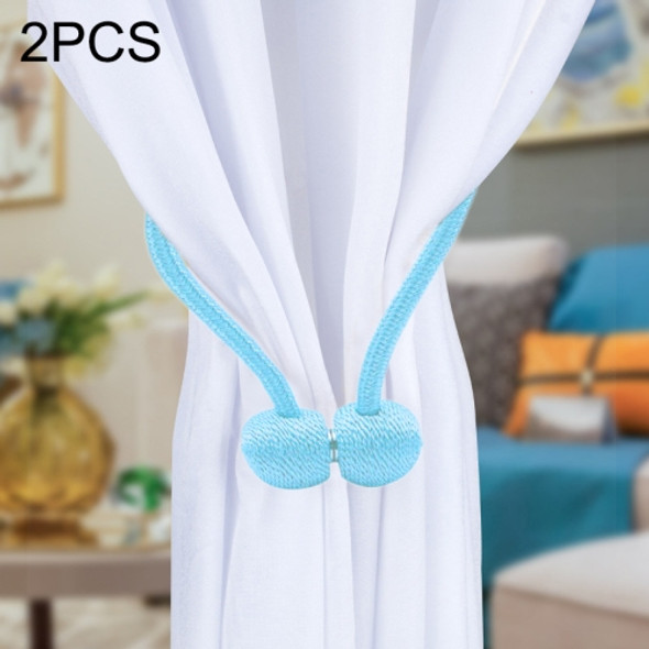 2 PCS Fashion Woven Punch-Free Beef Tendon Magnetic Buckle Curtain Strap(Baby Blue)