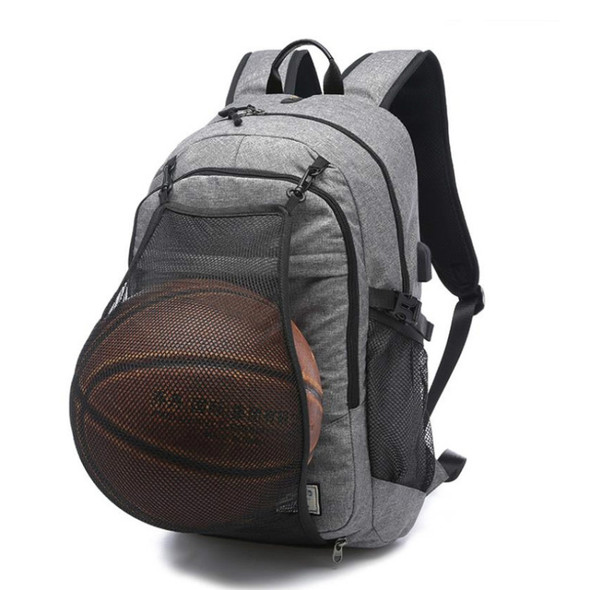 Multifunction Student Basketball Bag Men Outdoor Hiking Fitness Sports Bag, with External USB Charging Port(Grey)