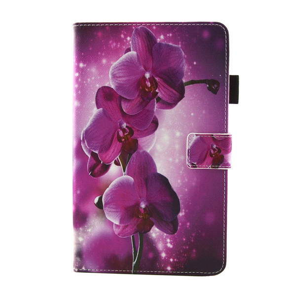 For Galaxy Tab A 8.0  / T380 & T385 Purple Orchid Pattern Horizontal Flip Leather Case with Holder & Card Slots