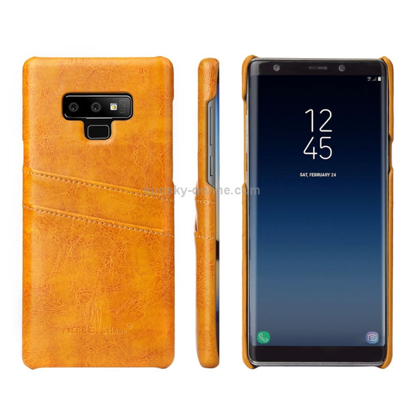 Fierre Shann Retro Oil Wax Texture PU Leather Case for Galaxy Note9, with Card Slots(Yellow)