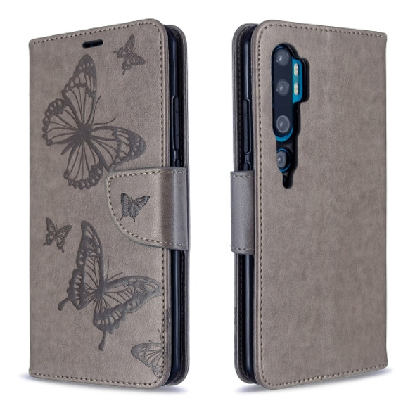 For Xiaomi CC9 Pro / Note 10 /  Note 10 Pro Embossing Two Butterflies Pattern Horizontal Flip PU Leather Case with Holder & Card Slot & Wallet & Lanyard(Grey)