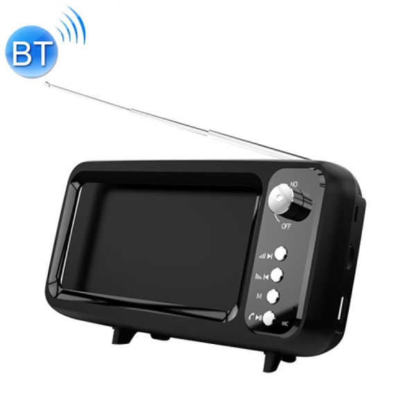 MB-8 Retro TV-shaped Subwoofer Bluetooth Speaker with Mobile Phone Stand Function, Supports Hands-free Calling & FM & U Disk & TF Card (Black)