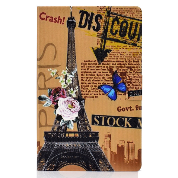 Colored Drawing Universal Voltage Craft Cloth TPU Protective Case, with Holder & Sleep / Wake-up Function & Card Slots & Anti-slip Strip for Galaxy Tab A 10.5 T590 / T595(Eiffel Tower)