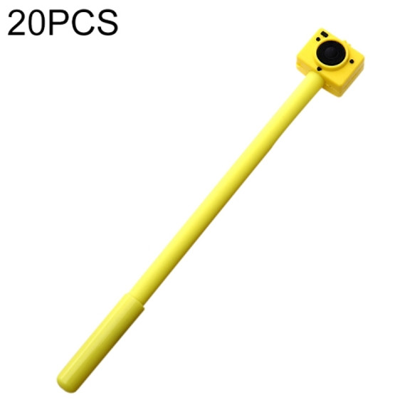 20 PCS Plastic Cartoon Camera Shape Simple Creative Cute Black Gel Pen(Yellow)