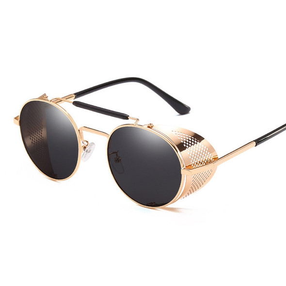 Retro Round Metal Sunglasses Unisex Design UV Protection Glasses(Gold+Grey)