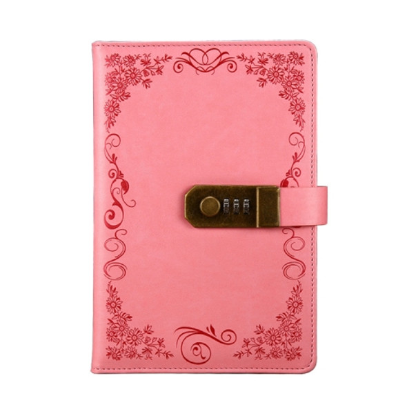 Retro Flowers Diary With Lock Notebook A5 Vintage Note Book Travel notepad(Pink B)
