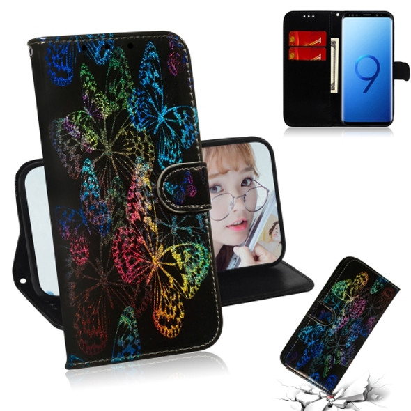 Colored Drawing Pattern Colorful Magnetic Buckle Horizontal Flip PU Leather Case with Holder & Card Slots & Wallet & Lanyard For Galaxy S9(Butterfies)