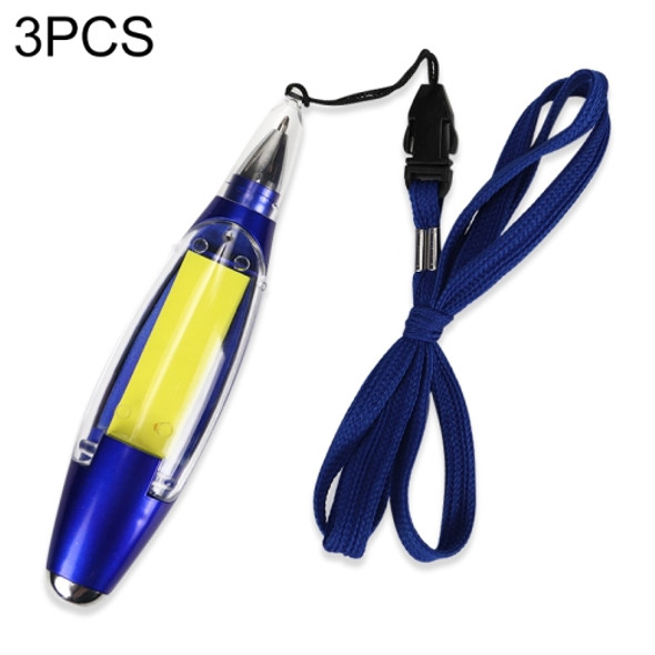 3 PCS Plastic Lamp Pen Multifunctional Lanyard Memo Pads Lamp Ballpoint Pen School Student Supplies(Blue)