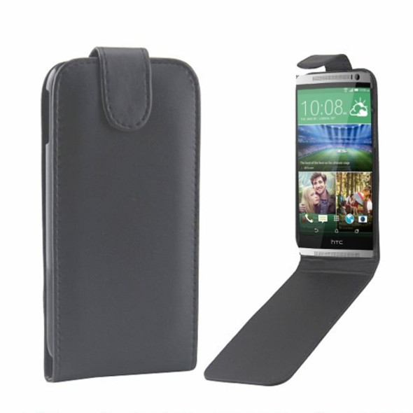 For HTC One M8 Vertical Flip Magnetic Snap Leather Case(Black)