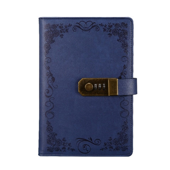 Retro Flowers Diary With Lock Notebook A5 Vintage Note Book Travel notepad(Blue B)