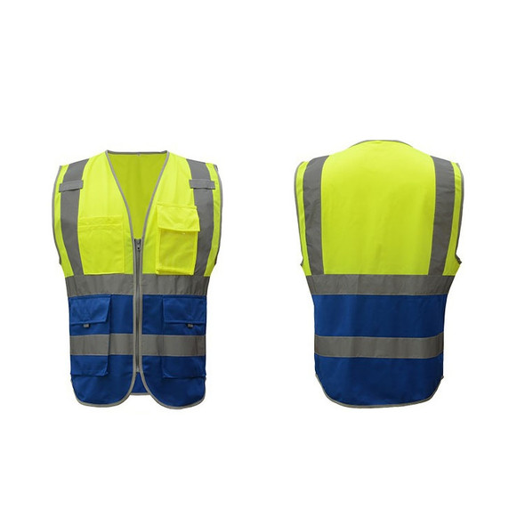 Multi-pockets Safety Vest Reflective Workwear Clothing, Size:XL-Chest 124cm(Yellow Blue)