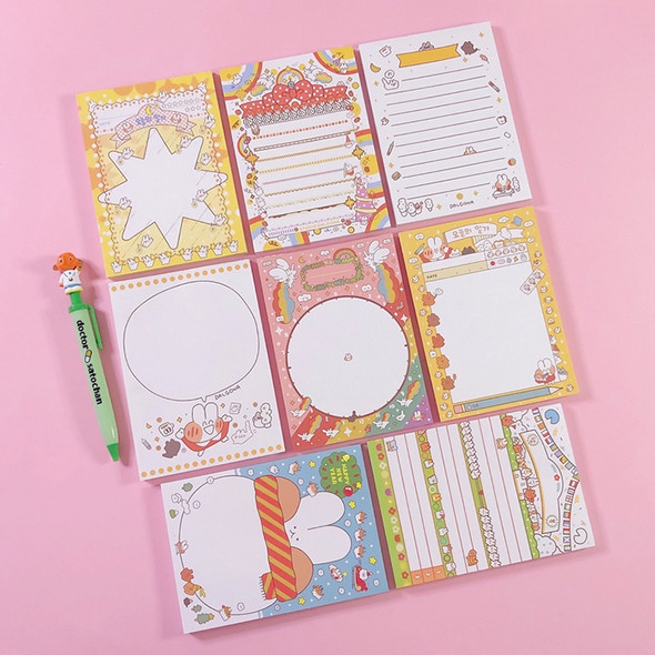 2 PCS Cute Cartoon Bread Bunny Note Book Hand Memo Material Notes Can Tear Memo Portable Notepad, Pages:80?(Rainbow Horse)