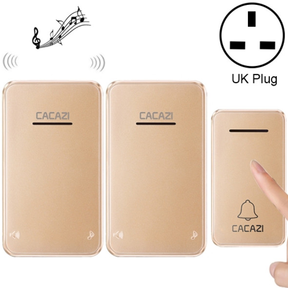 CACAZI FA8 One Button Two Receivers Self-Powered Smart Home Wireless Doorbell, UK Plug(Gold)