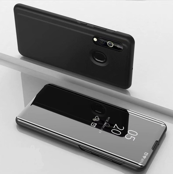 For Galaxy A10s Plated Mirror Horizontal Flip Leather Case with Holder(Black)