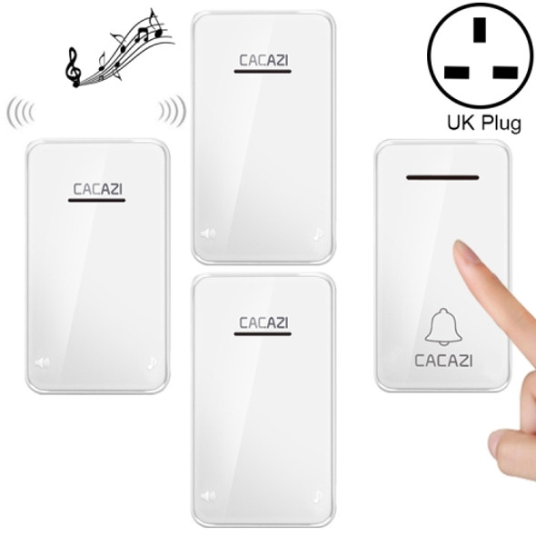 CACAZI FA8 One Button Three Receivers Self-Powered Smart Home Wireless Doorbell, UK Plug(White)