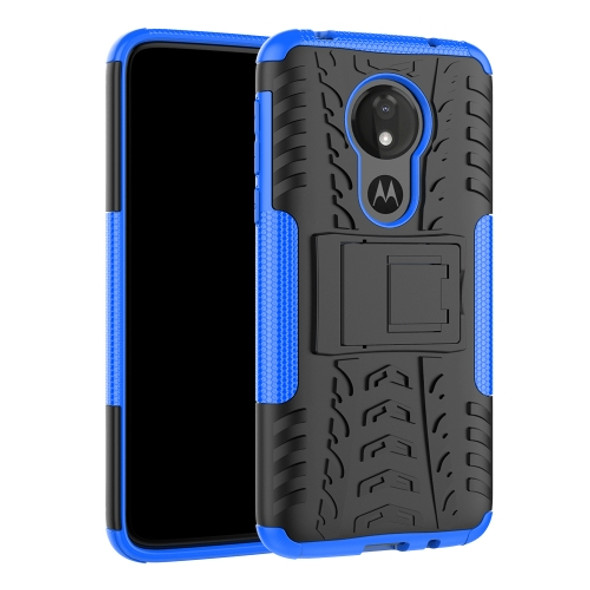 Tire Texture TPU+PC Shockproof Case for Motorola Moto G7 Power, with Holder (Blue)