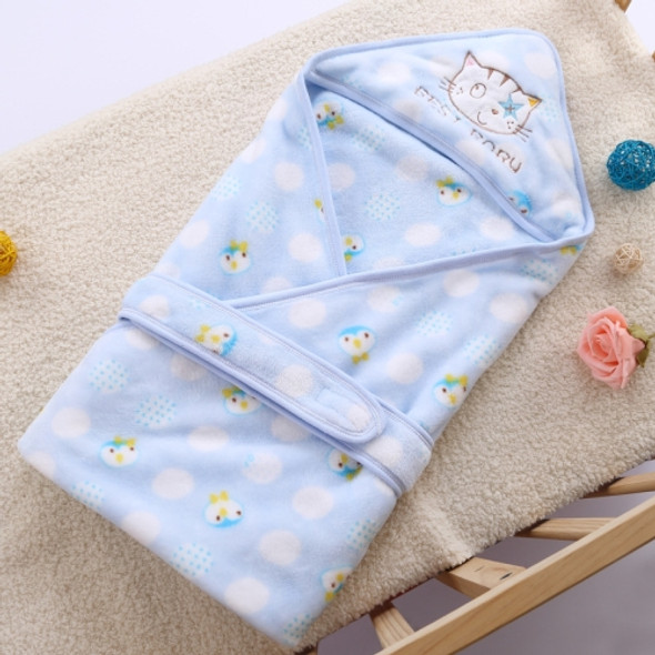 93*93cm Newborn Baby Wrapped Spring Autumn Winter Supplies Thick Warm Flannel Quilt Towel(Sky Blue Cat )