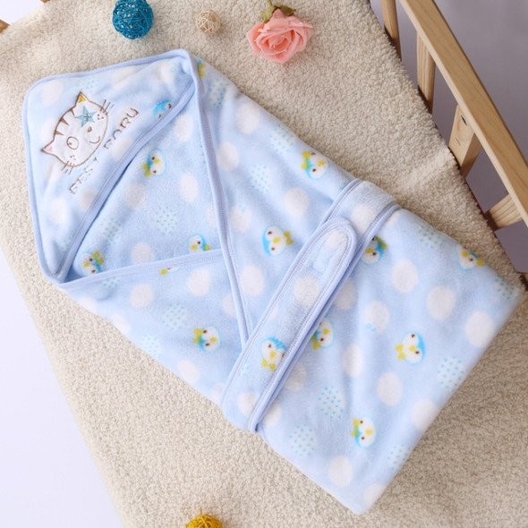 93*93cm Newborn Baby Wrapped Spring Autumn Winter Supplies Thick Warm Flannel Quilt Towel(Sky Blue Cat )