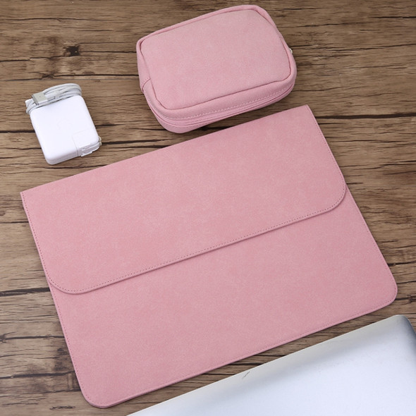 2 in 1 Horizontal Matte Leather Laptop Inner Bag + Power Bag for MacBook 12 inch A1534 (2015 - 2017) (Pink)