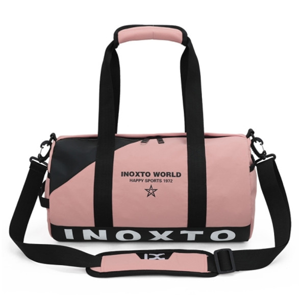 IX LK8074 Alphabet Printing Cylinder Shape Bottom Waterproof One-shoulder Portable Yoga Travel Bag for Men / Women, Size: 40 x 24 x 24cm(Light Pink)