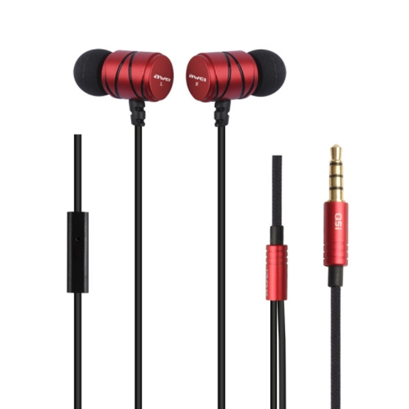 awei Q5i Nylon Weave In-ear Wire Control Earphone with Mic, For iPhone, iPad, Galaxy, Huawei, Xiaomi, LG, HTC and Other Smartphones(Red)