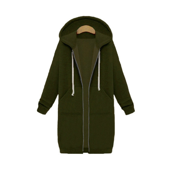 Women Hooded Long Sleeved Sweater In The Long Coat, Size:XL(Army Green)