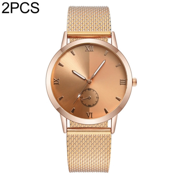 W0317 2 PCS Plastic Calibration Small Circle Men Leisure Quartz Watch(Rose Gold)