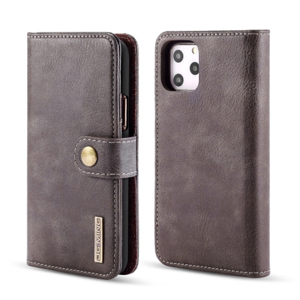 DG.MING Crazy Horse Texture Flip Detachable Magnetic Leather Case with Holder & Card Slots & Wallet for iPhone 11 Pro(Grey)