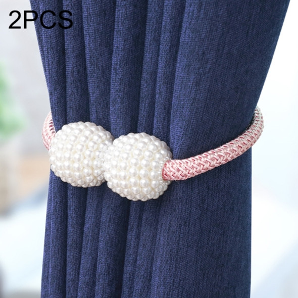 2 PCS Fashion Adornments Pearl Magnetic Buckle Curtain Strap(Pink)