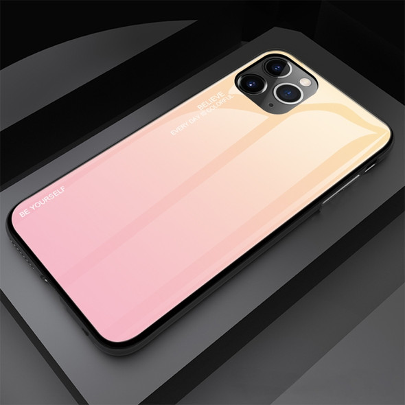 For iPhone 11 Pro Max Gradient Color Glass Case(Pink)