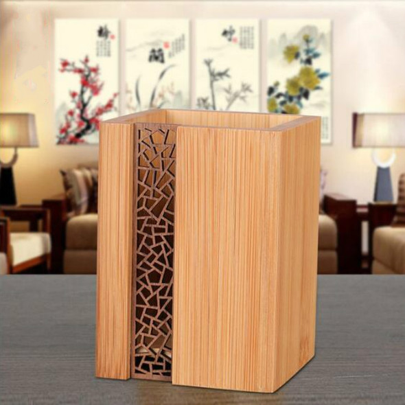 Creative Multi-purpose Hollow Pen Holder Stationery Office Supplies Retro Decoration Bamboo Wood Gift(4)