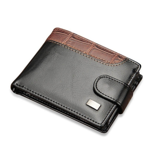 Men Vintage Leather Hasp Short Coin Pocket Purse Card Holder Wallets(Black)