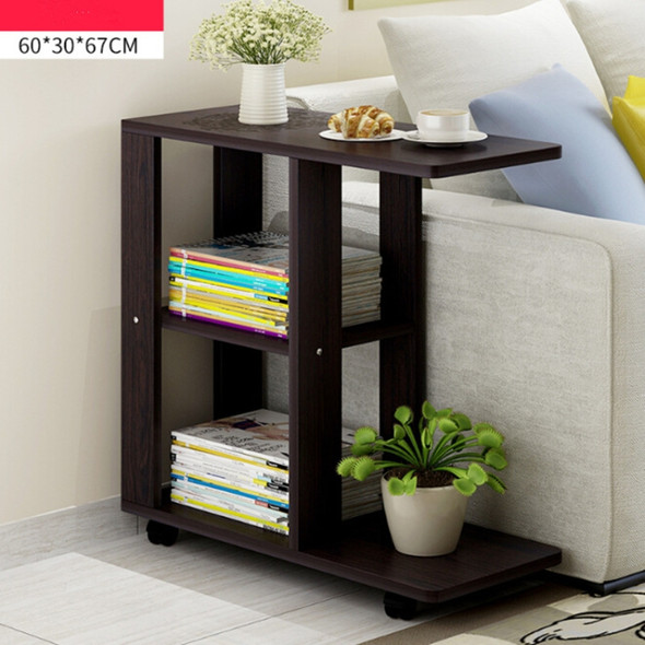 Modern Living Room Movable Corner Coffee Table Wood Side Cabinets Bedside Coffee Tea Table, Size:60x30x67cm(Style B Black Walnut )