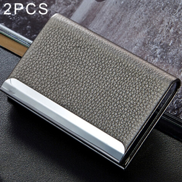 2 PCS Lichi texture Business Card Holder Credit Card ID Case Holder(Grey)