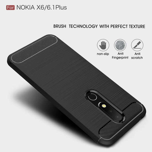 Carbon Fiber Texture TPU Shockproof Case For Nokia 6.1Plus / X6 (Black)