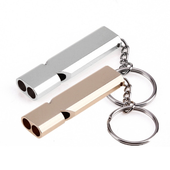 Mini Portable 120db Double Pipe High Decibel Outdoor Camping Hiking Survival Whistle Double-frequency Emnergecy Whistle Keychain(Gold)