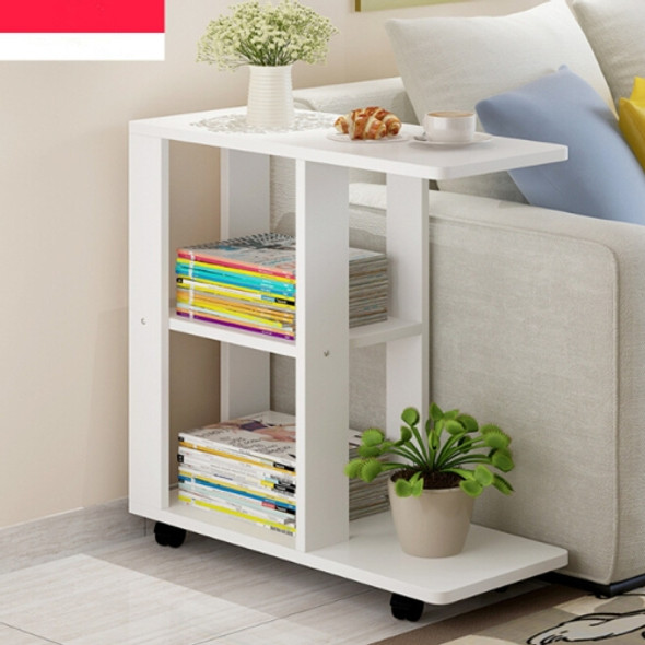 Modern Living Room Movable Corner Coffee Table Wood Side Cabinets Bedside Coffee Tea Table, Size:60x30x67cm(Style B Warm White)