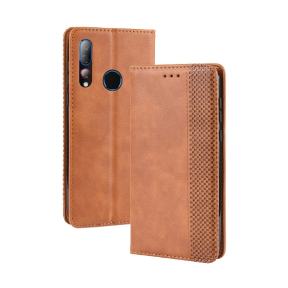 Magnetic Buckle Retro Crazy Horse Texture Horizontal Flip Leather Case for HTC Desire 19+(Desire 19 Plus), with Holder & Card Slots & Photo Frame(Brown)