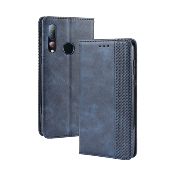 Magnetic Buckle Retro Crazy Horse Texture Horizontal Flip Leather Case for HTC Desire 19+(Desire 19 Plus), with Holder & Card Slots & Photo Frame(Blue)