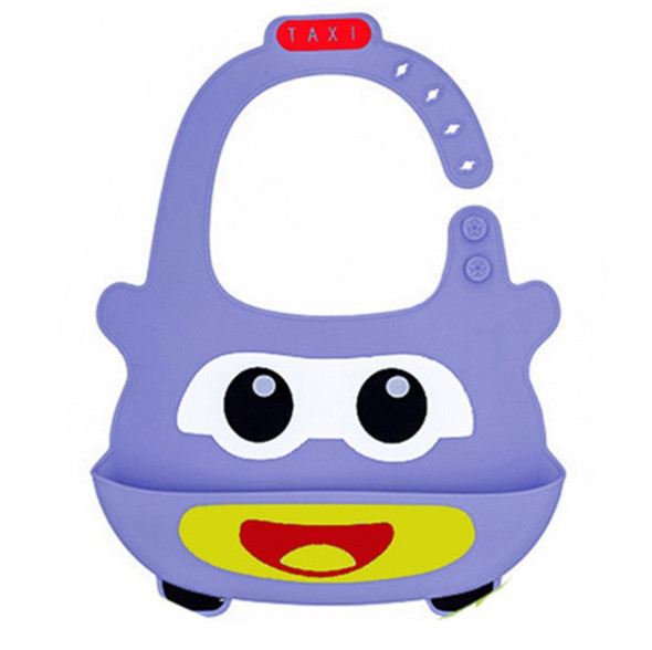 Detachable Children Cartoon Bib Drool Food Bib Baby Eating Silicone Waterproof Bib(Silicone Purple Taxi)