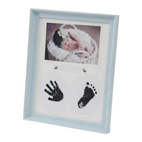 Desk Hanging Photo Frame PVC Baby Foot Hand Print Ink Pad Bedroom Wall Birthday Pictures Albums(Light Blue)